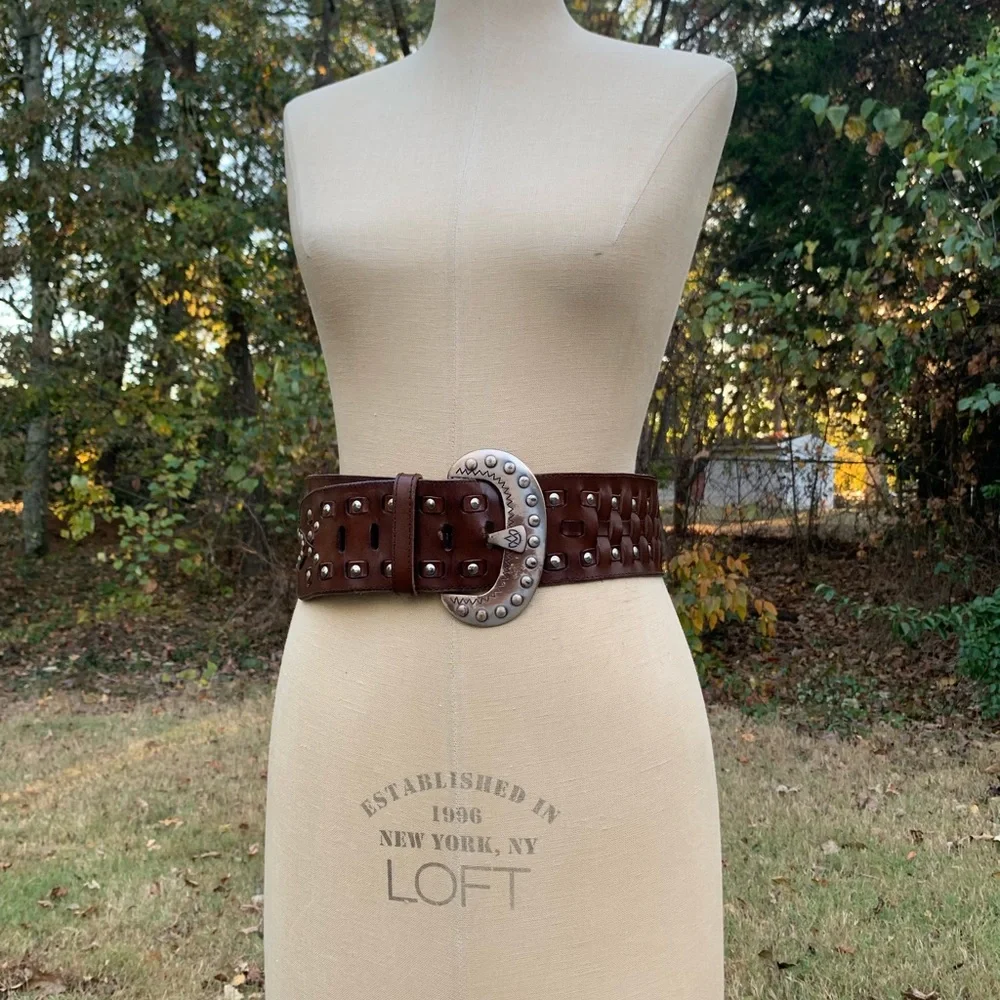 Vintage Oversized Riveted Woven Leather Belt